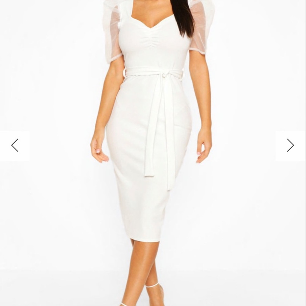 White Puff Sleeve Midi Dress